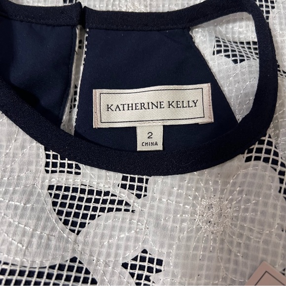 NWT Katherine Kelly “Mackenzie Dress” Ivory/Navy Exquisite Stitched Overlay Sz 2 - Picture 10 of 15